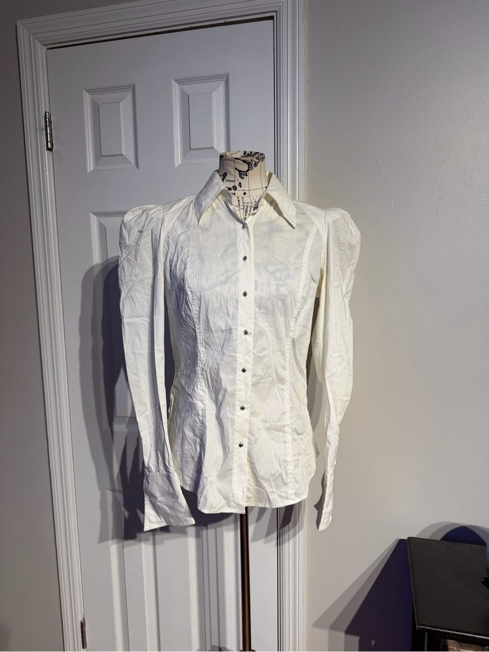 Robert Rodriguez Vintage Cotton puff-sleeve button-down shirt Y2K Top white sz 6